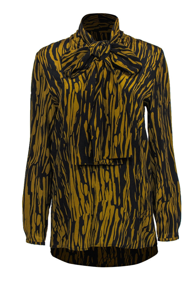 COS - Black & Brown Abstract Striped Silk Blouse Sz 4 COS - Black & Brown Abstract Striped Silk Blouse Sz 4