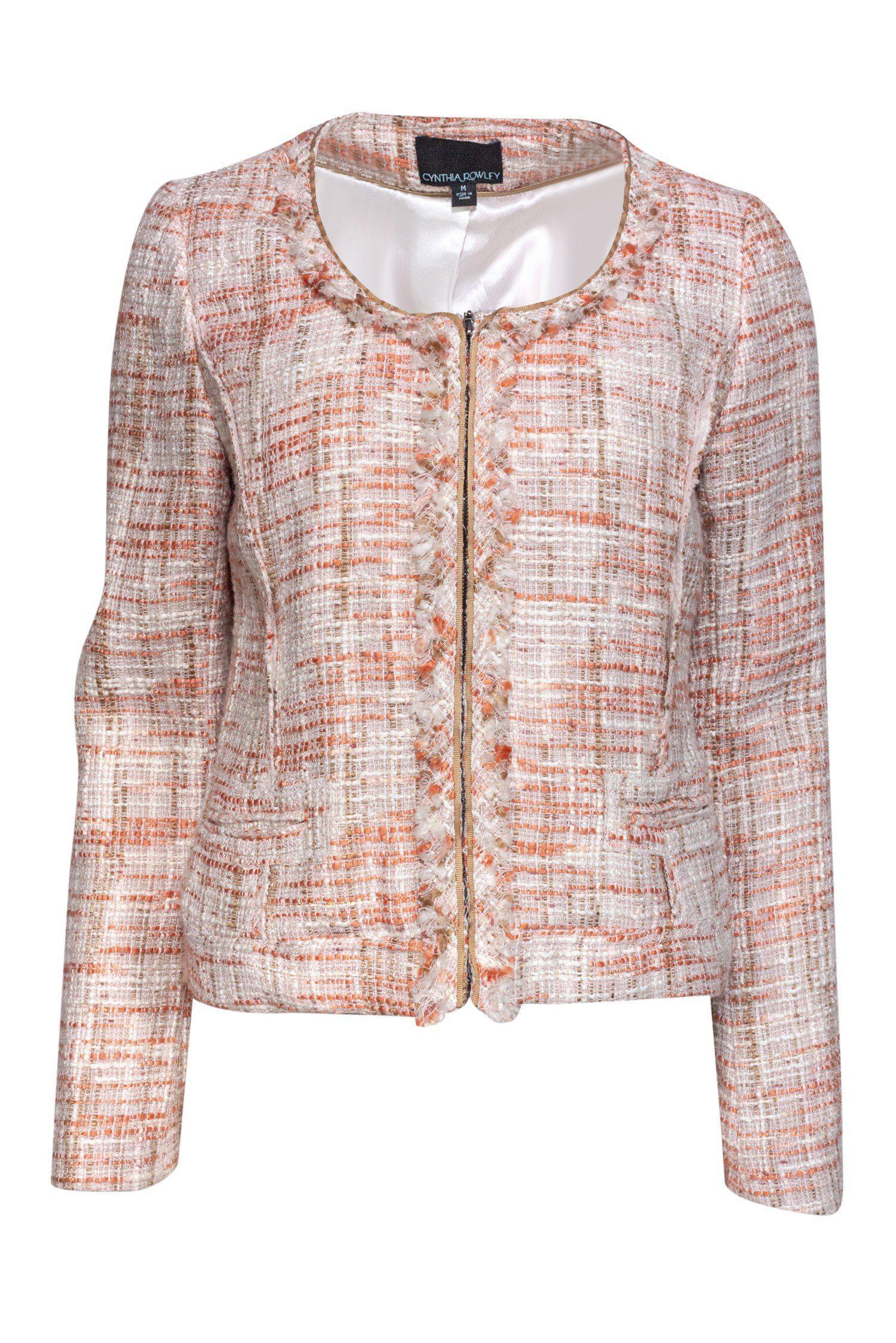 Cynthia Rowley - Peach Woven Frill Zip Jacket Sz M | Current Boutique