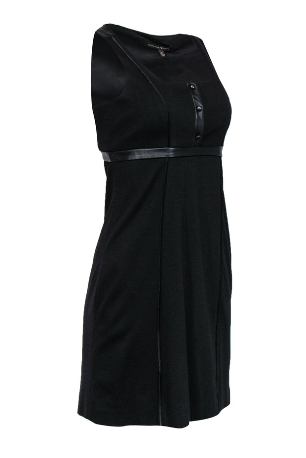 Cynthia Steffe - Black Babydoll Leather Trim Dress w/ Lace-Up Back Sz 2 Cynthia Steffe - Black Babydoll Leather Trim Dress w/ Lace-Up Back Sz 2