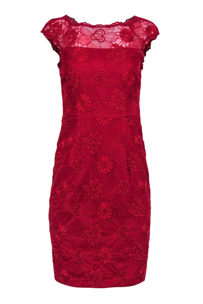 Cynthia Steffe - Red Lace Cap Sleeve Sheath Dress Sz 2 Cynthia Steffe - Red Lace Cap Sleeve Sheath Dress Sz 2