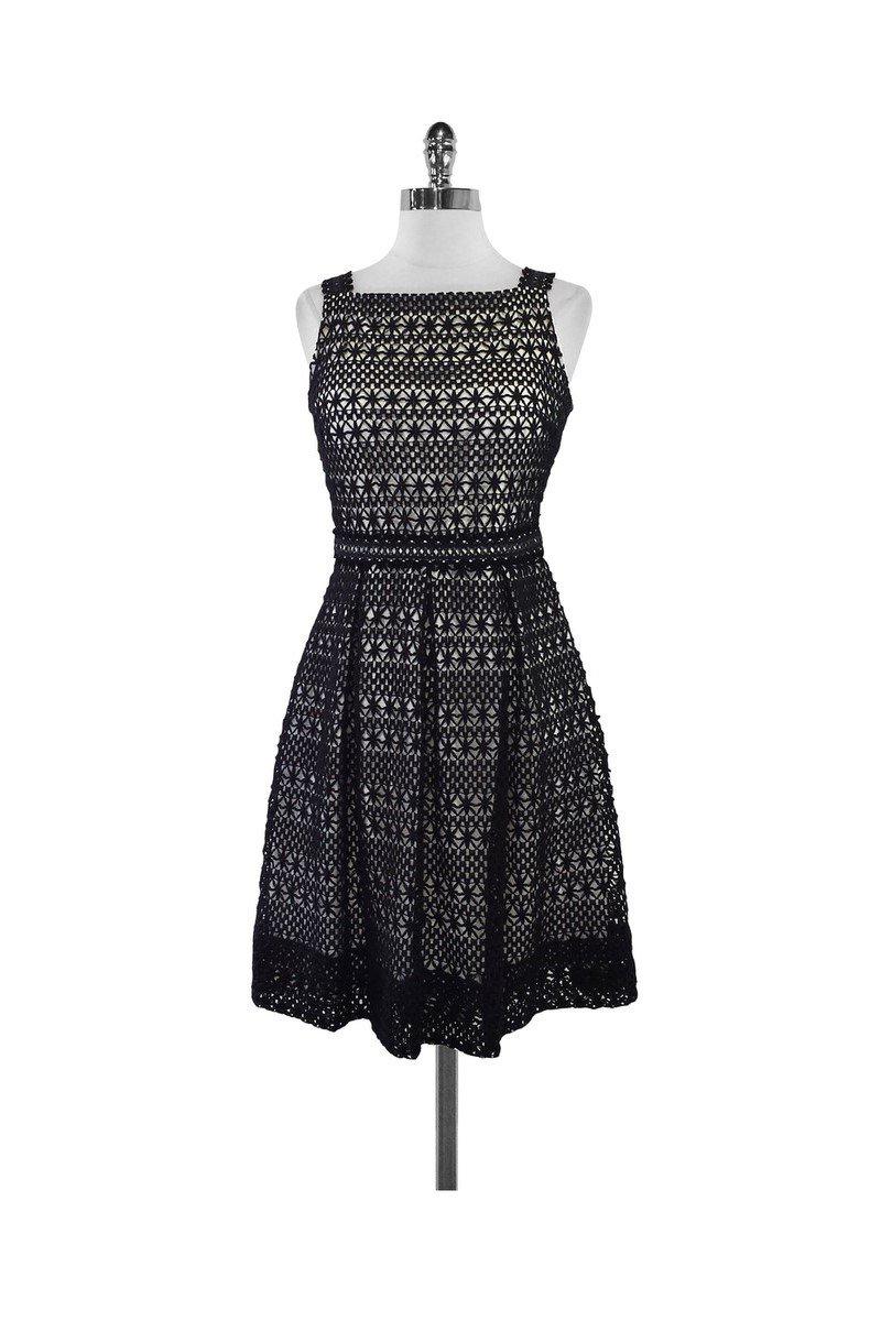 David Meister - Black & White Crochet Overlay Dress Sz 2 David Meister - Black & White Crochet Overlay Dress Sz 2