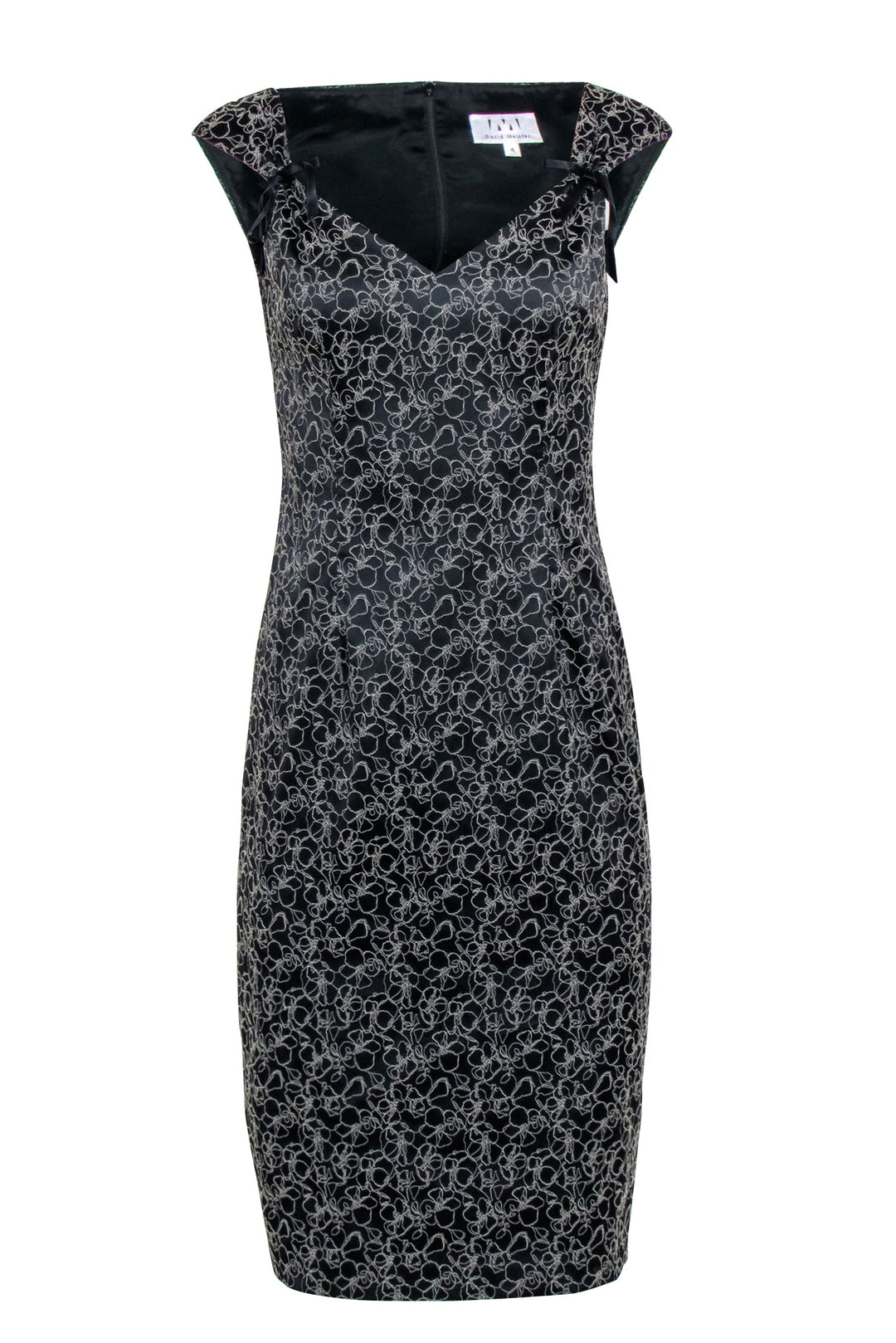 David Meister - Black Sleeveless Dress w/ White Floral Embroidery Sz 4