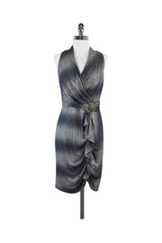 Current Boutique-David Meister - Silver Metallic Sleeveless Dress Sz 8