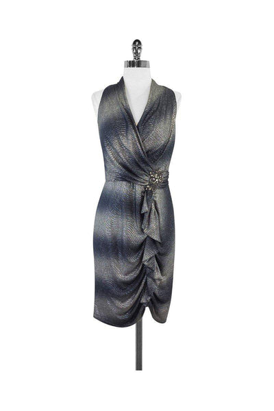 Current Boutique-David Meister - Silver Metallic Sleeveless Dress Sz 8