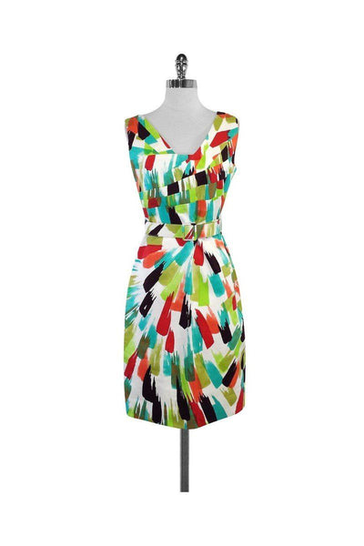 David Meister David Meister sleeveless White multicolored brushstroke cotton sheath dress size | Sz: 4 | Color: White blue David Meister David Meister sleeveless White multicolored brushstroke cotton sheath dress size | Sz: 4 | Color: White blue