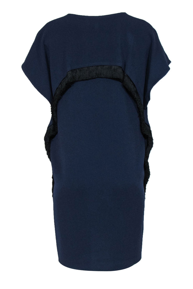 Derek Lam 10 Crosby - Navy Cap Sleeve Sheath Dress w/ Fringe Trim Sz 8 Derek Lam 10 Crosby - Navy Cap Sleeve Sheath Dress w/ Fringe Trim Sz 8