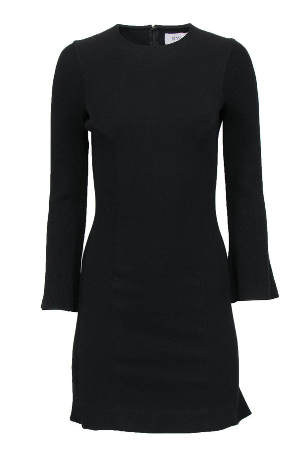 Derek Lam - Black Bell Sleeve Dress w/ Ribbed Knit Accents Sz 0 Derek Lam - Black Bell Sleeve Dress w/ Ribbed Knit Accents Sz 0