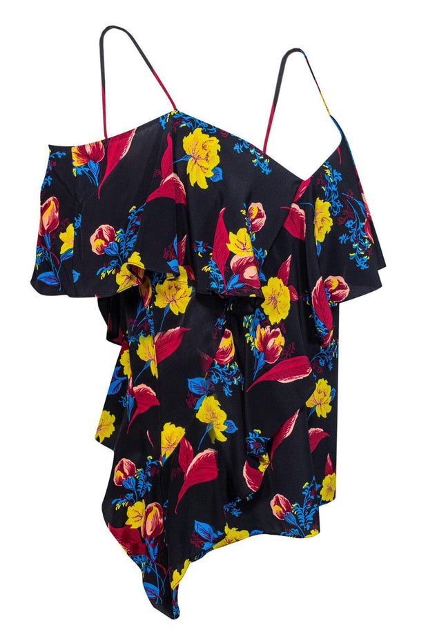 Current Boutique-Diane von Furstenberg - Black Floral Tank w/ Ruffles Sz S