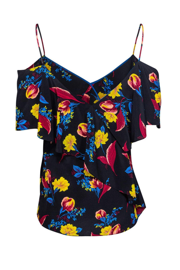 Current Boutique-Diane von Furstenberg - Black Floral Tank w/ Ruffles Sz S