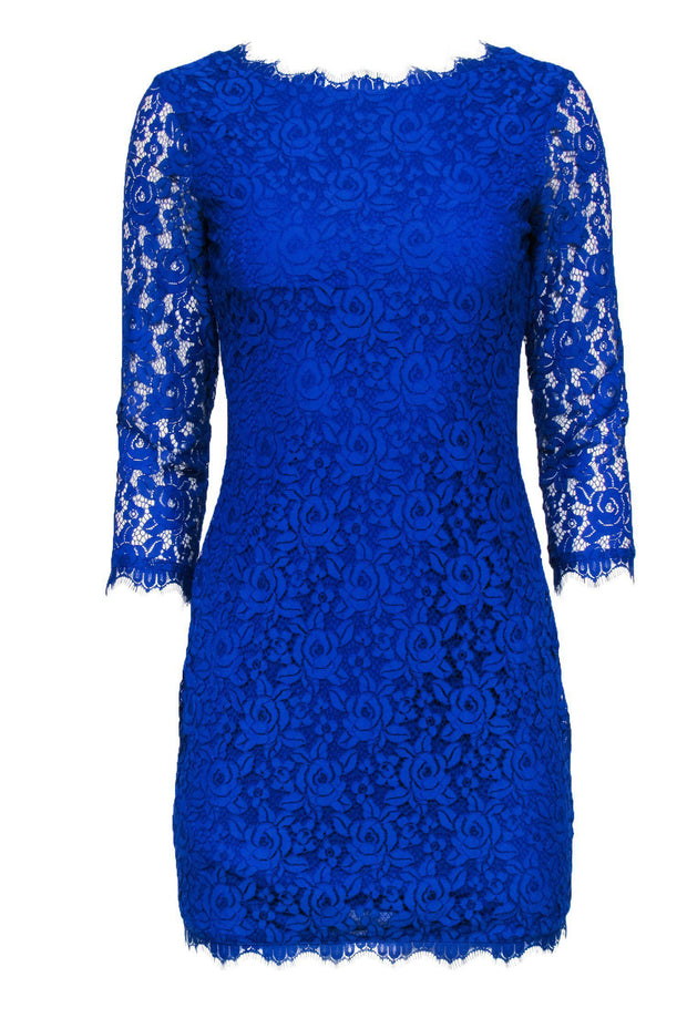Diane von Furstenberg - Royal Blue Floral Lace Bodycon Dress Sz 2 Diane von Furstenberg - Royal Blue Floral Lace Bodycon Dress Sz 2