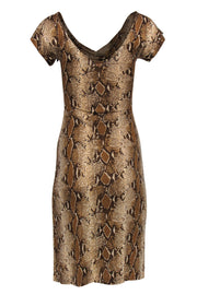 Current Boutique-Diane von Furstenberg - Tan Snakeskin Print Ruched Silk Midi Dress Sz 2