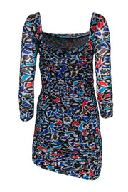 Current Boutique-Diane von Furstenberg - Multicolor Abstract Floral Print Ruched Silk Bodycon Dress Sz 4
