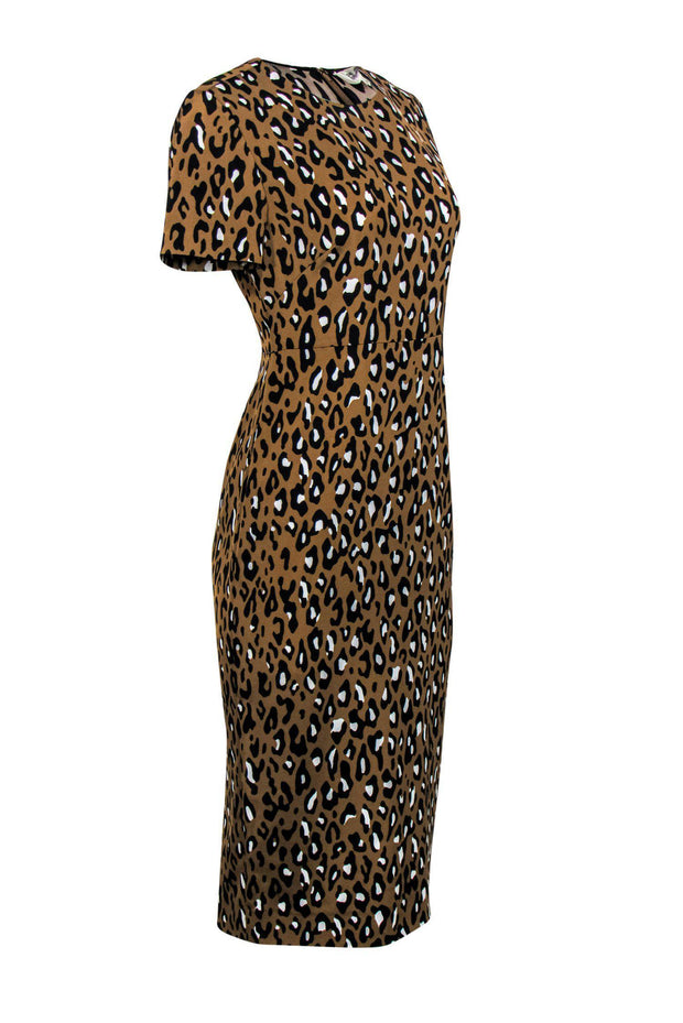 Diane von Furstenberg Brown Leopard Print Sheath Midi Dress Sz