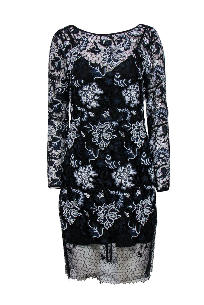 Diane von Furstenberg - Navy & White Floral Lace Dress w/ Slip Sz 6 Diane von Furstenberg - Navy & White Floral Lace Dress w/ Slip Sz 6