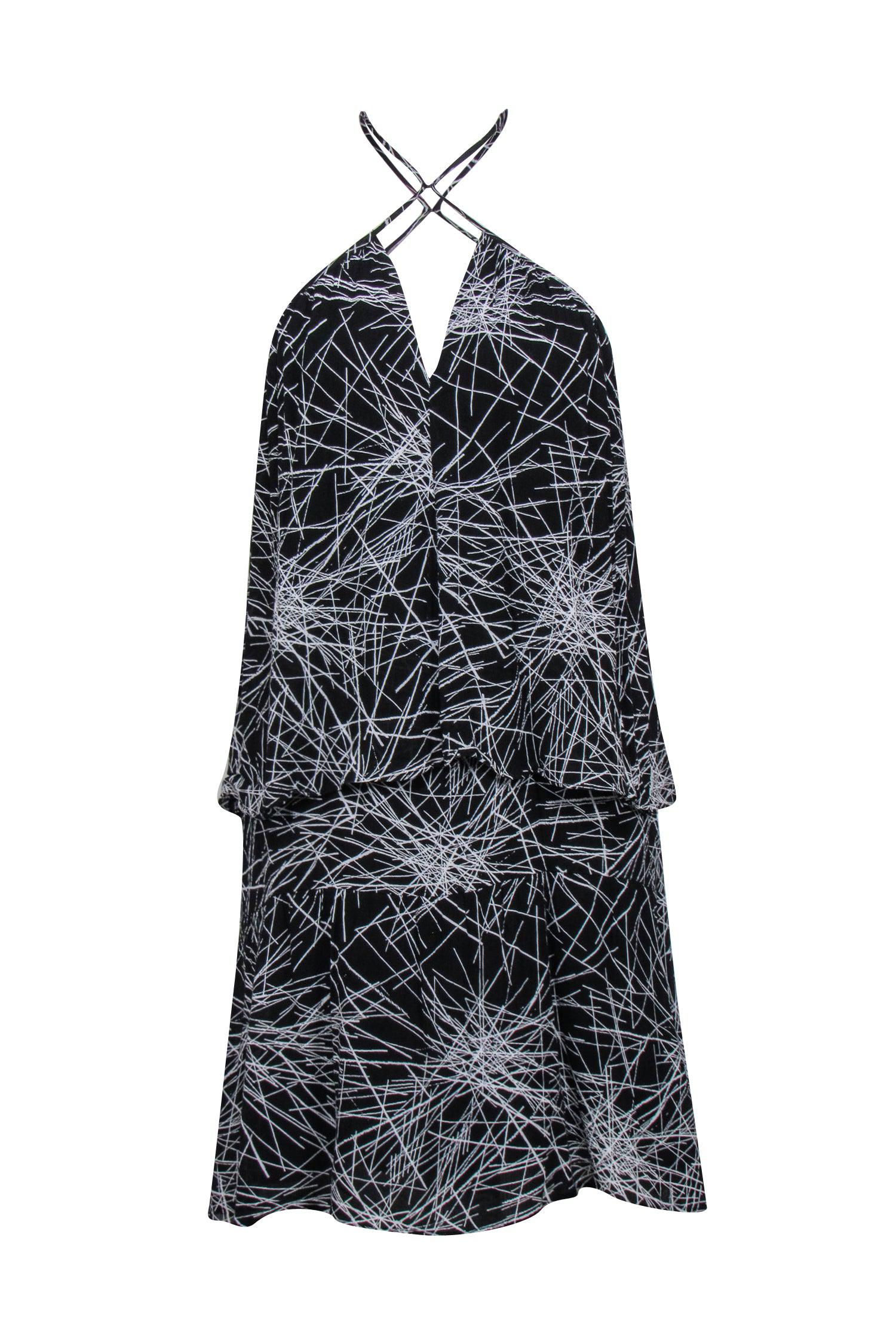 Diane von Furstenberg - Black & White Halter Tiered Mini Dress Sz P
