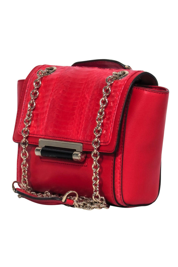 Current Boutique-Diane von Furstenberg - Red Leather & Snakeskin Small Shoulder Bag w/ Chain Strap