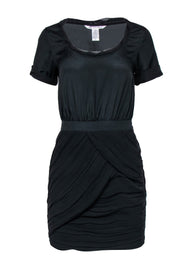 Current Boutique-Diane von Furstenberg - Black Fitted Dress w/ Pleated Skirt Overlay Sz 4