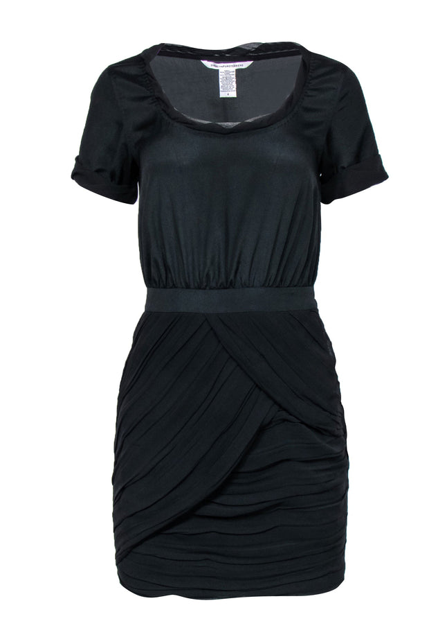 Current Boutique-Diane von Furstenberg - Black Fitted Dress w/ Pleated Skirt Overlay Sz 4
