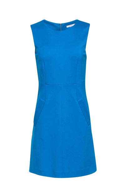 Current Boutique-Diane von Furstenberg - Teal Blue Knit Sleeveless Midi Dress w/ Pockets Sz 4