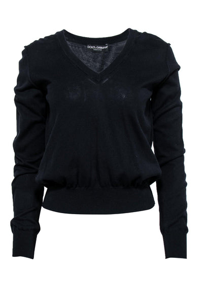Current Boutique-Dolce & Gabbana - Navy V-Neck Cotton Sweater Sz 10
