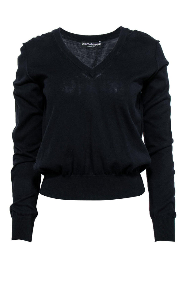 Current Boutique-Dolce & Gabbana - Navy V-Neck Cotton Sweater Sz 10