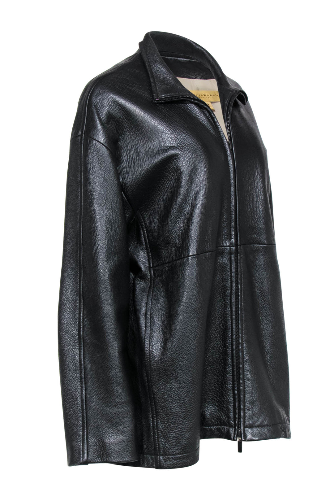 Donna Karan - Black Textured Longline Zip-Up Jacket Sz M