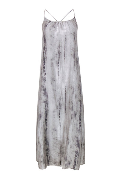Eileen Fisher - Light Grey Tie-Dye Print Silk Slip Maxi Dress w/ Criss Eileen Fisher - Light Grey Tie-Dye Print Silk Slip Maxi Dress w/ Criss