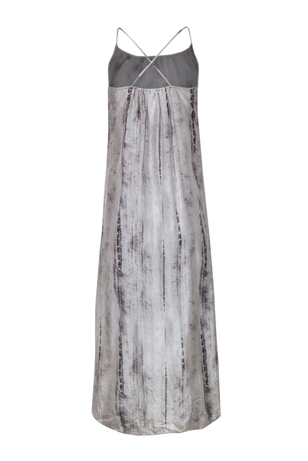 Eileen Fisher - Light Grey Tie-Dye Print Silk Slip Maxi Dress w/ Criss Eileen Fisher - Light Grey Tie-Dye Print Silk Slip Maxi Dress w/ Criss