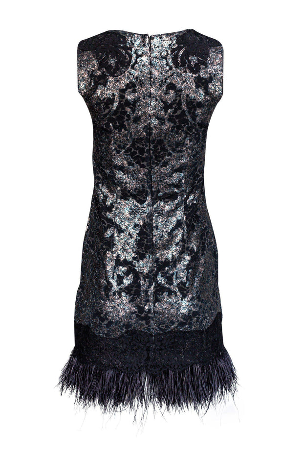 Elie Tahari - Black Lace, Animal Print & Feather Dress Sz 0 Elie Tahari - Black Lace, Animal Print & Feather Dress Sz 0