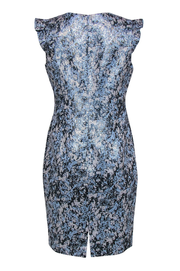 Elie Tahari - Silver, Blue & Gold Metallic Ruffled Sleeve Dress Sz 10 Elie Tahari - Silver, Blue & Gold Metallic Ruffled Sleeve Dress Sz 10