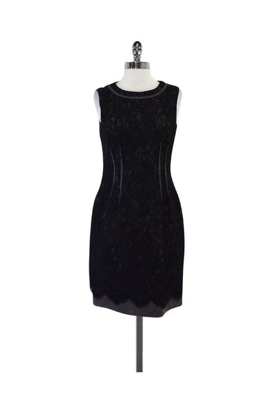Current Boutique-Elie Tahari - Black & Grey Lace Overlay Sleeveless Dress Sz 4