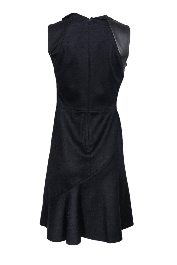 Elie Tahari - Black Wool Blend Dress w/ Leather Detailing Sz 4 Elie Tahari - Black Wool Blend Dress w/ Leather Detailing Sz 4