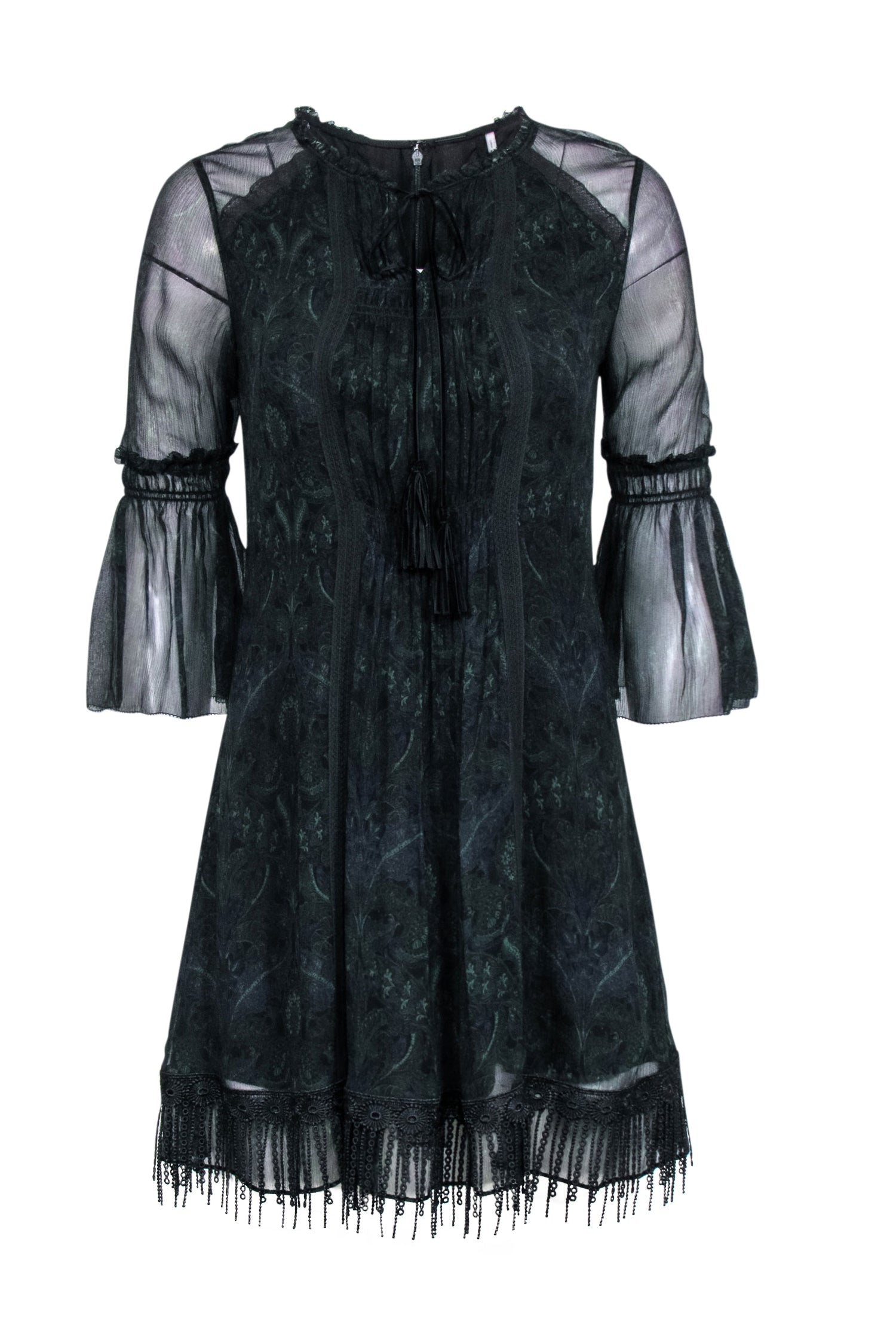 Elie Tahari - Black & Green A-Line Bell Sleeve Dress Sz 2