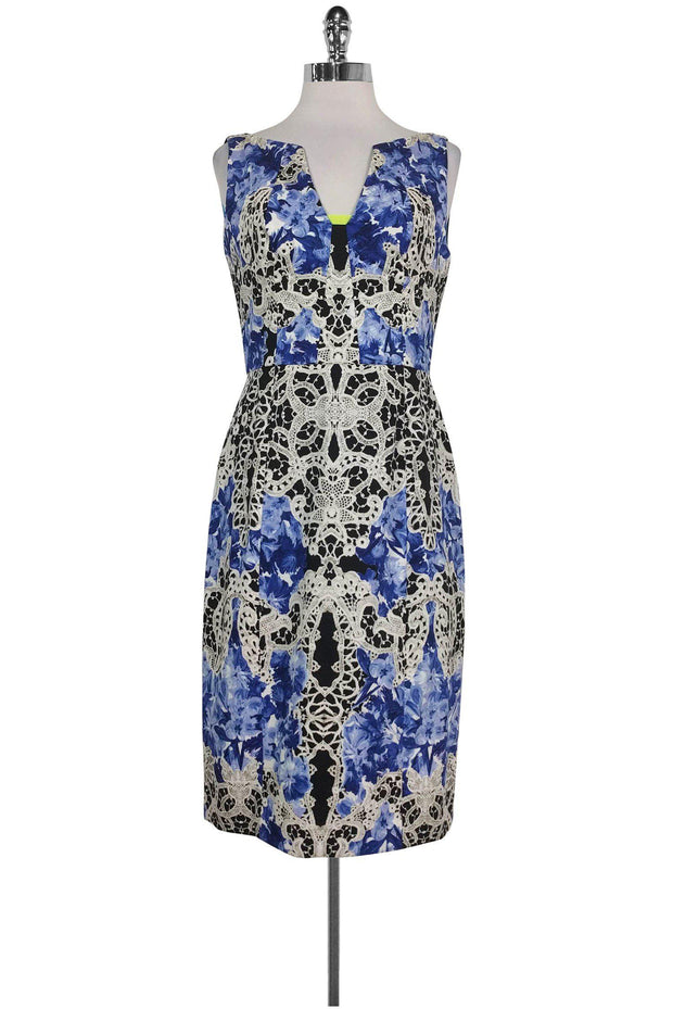 Current Boutique-Elie Tahari - Blue & White Lace Print Dress Sz 8