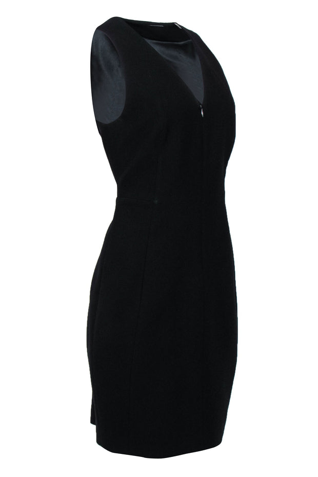 Elie Tahari - Black V-Neck Fitted Dress w/ Front Zipper Sz 8 Elie Tahari - Black V-Neck Fitted Dress w/ Front Zipper Sz 8