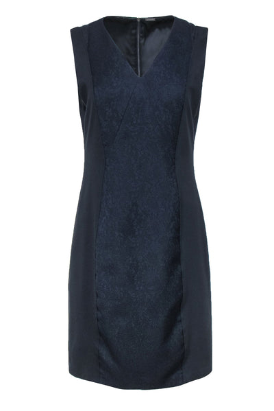 elie tahari navy blue dress NWT Elie Tahari Navy Blue Gold Galina Metallic Jacquard Shift Dress US 4