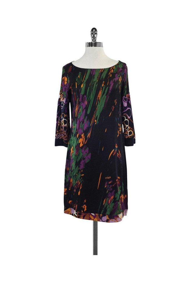 Current Boutique-Elie Tahari - Multicolor Print Silk Shift Dress Sz S