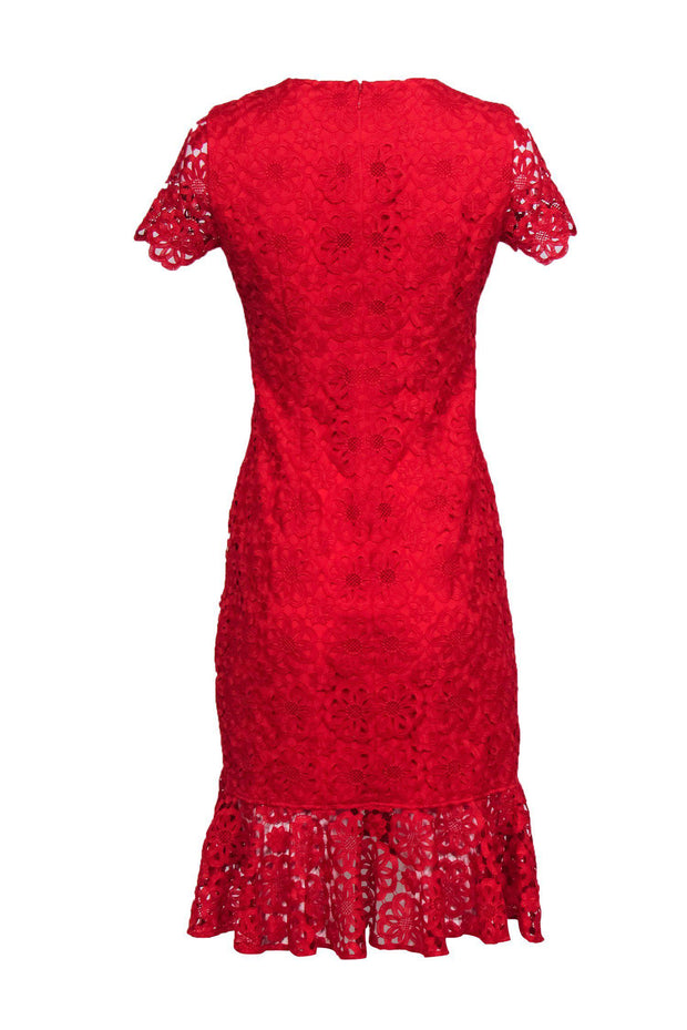 Eliza J - Red Daisy Lace Mermaid Hem Sheath Dress Sz 2 Eliza J - Red Daisy Lace Mermaid Hem Sheath Dress Sz 2