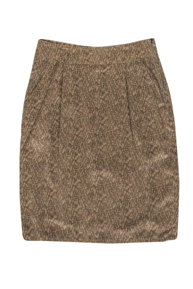 Current Boutique-Linda Allard for Ellen Tracy - Vintage Tan & Black Printed Silk Skirt Sz 8P