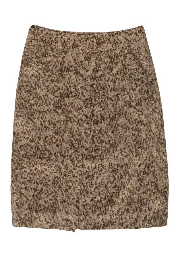 Current Boutique-Linda Allard for Ellen Tracy - Vintage Tan & Black Printed Silk Skirt Sz 8P