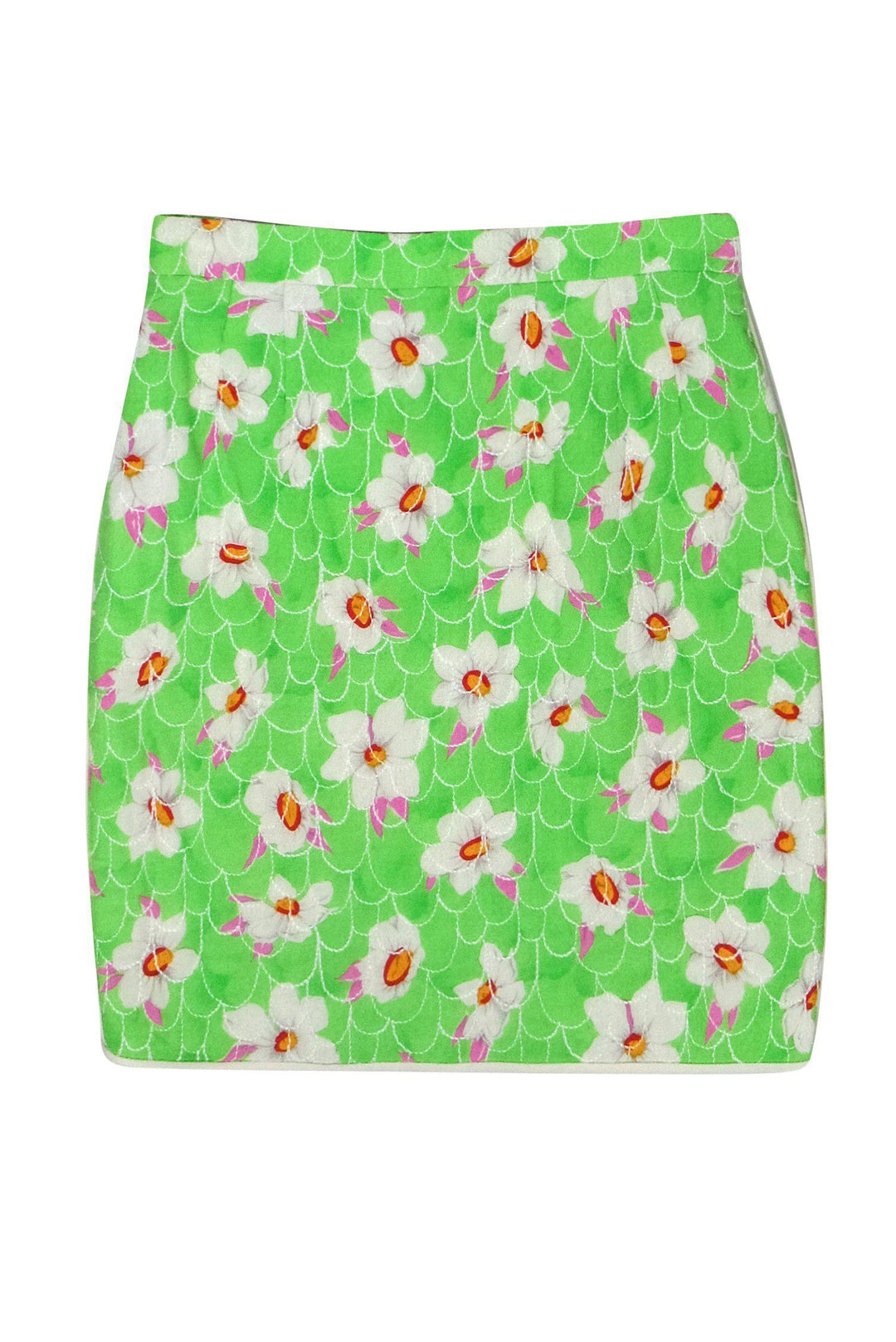 Emanuel Ungaro Vintage Lime Green Floral Print Pencil Skirt w - Main Image
