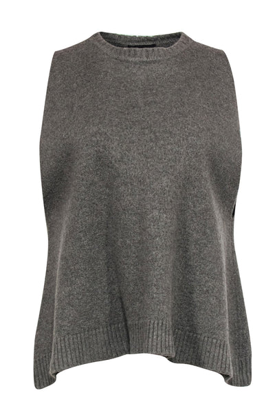 Current Boutique-Eskandar - Olive Green Wool Sleeveless Sweater w/ Crew Neckline Sz S