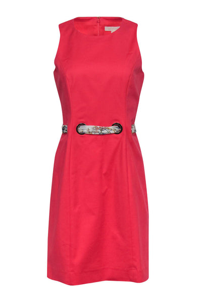 Current Boutique-Etcetera - Bright Coral Sheath Dress w/ Scarf Waist & Grommets Sz 6