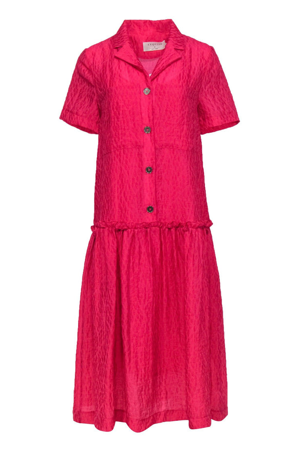 Exquise - Magenta Drop Waist Button-Front Midi Dress Sz XS Exquise - Magenta Drop Waist Button-Front Midi Dress Sz XS