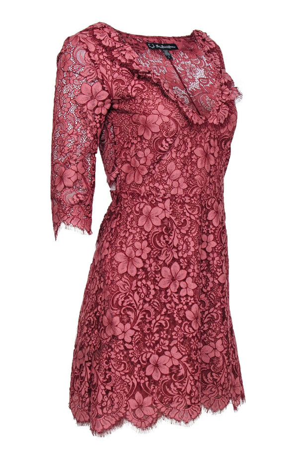 pink boutique red lace dress Darling Girl Red One Shoulder Lace Dress