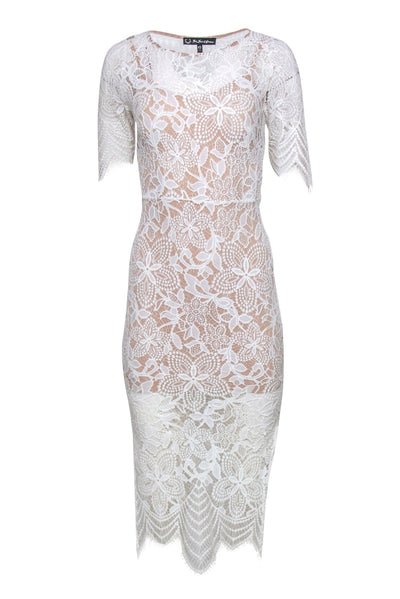 Current Boutique-For Love & Lemons - White Floral Lace Midi Dress w/ Back Cutout Sz XS