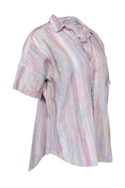 Current Boutique-Frank & Eileen - White & Multicolored Pastel Striped Button-Up Blouse Sz S