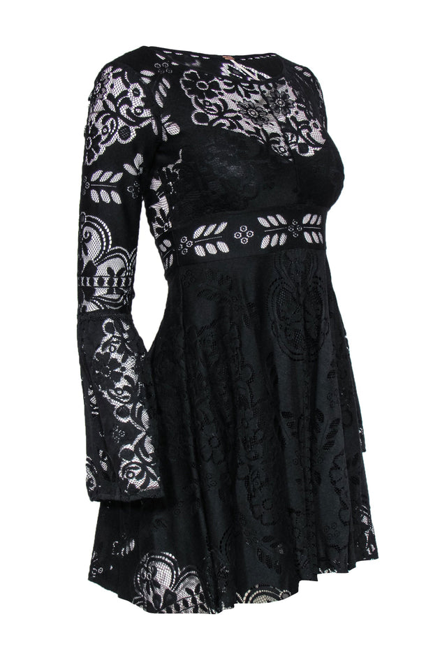 black fit flare dress with sleeves Free People