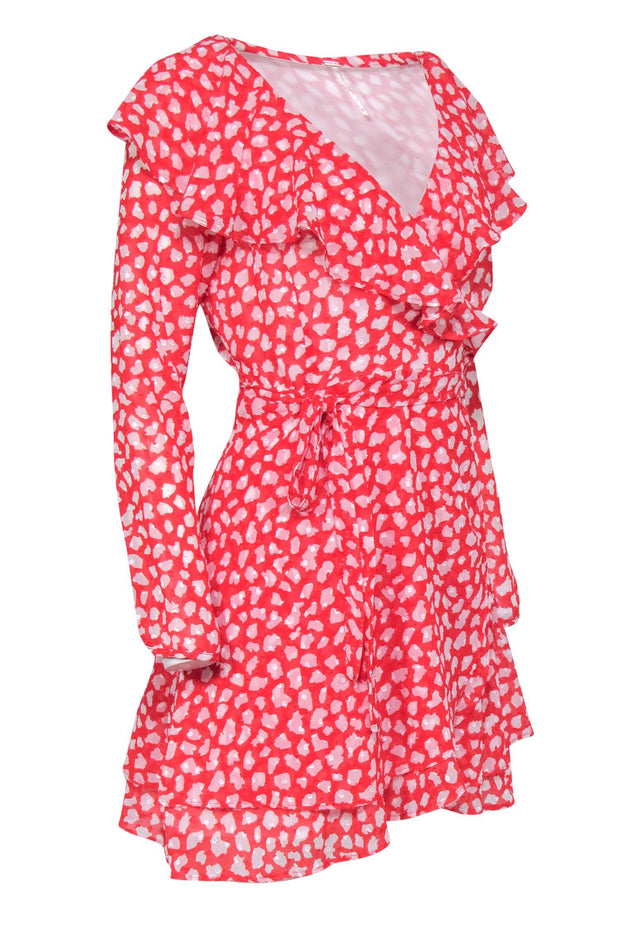 Free People Womens Ruffled Mini Wrap Dress - Red - S Free People Womens Ruffled Mini Wrap Dress - Red - S