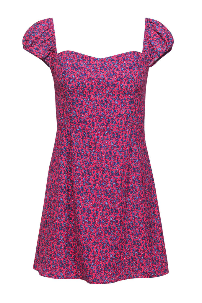 French Connection - Hot Pink & Blue Floral Cap Sleeve Mini Dress Sz 6 French Connection - Hot Pink & Blue Floral Cap Sleeve Mini Dress Sz 6